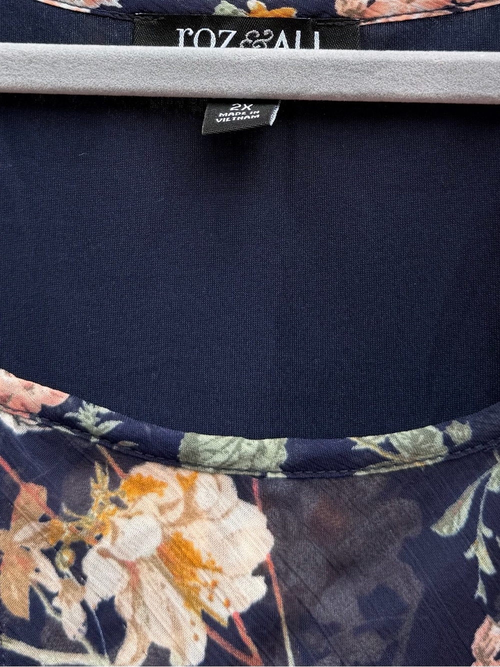 Roz & Ali Floral Layered Ruffle Blouses in Navy and Blush - Picture 2 of 4
